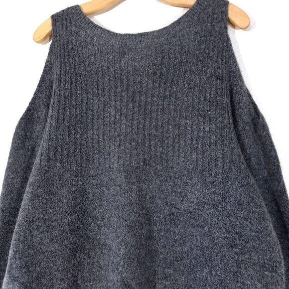ABERCROMBIE 90s Boho Ribbed Knit Cold Shoulder Balloon Sleeve Sweater Gray Large - Picture 7 of 10